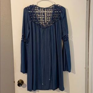 Denim flowy lace blouse